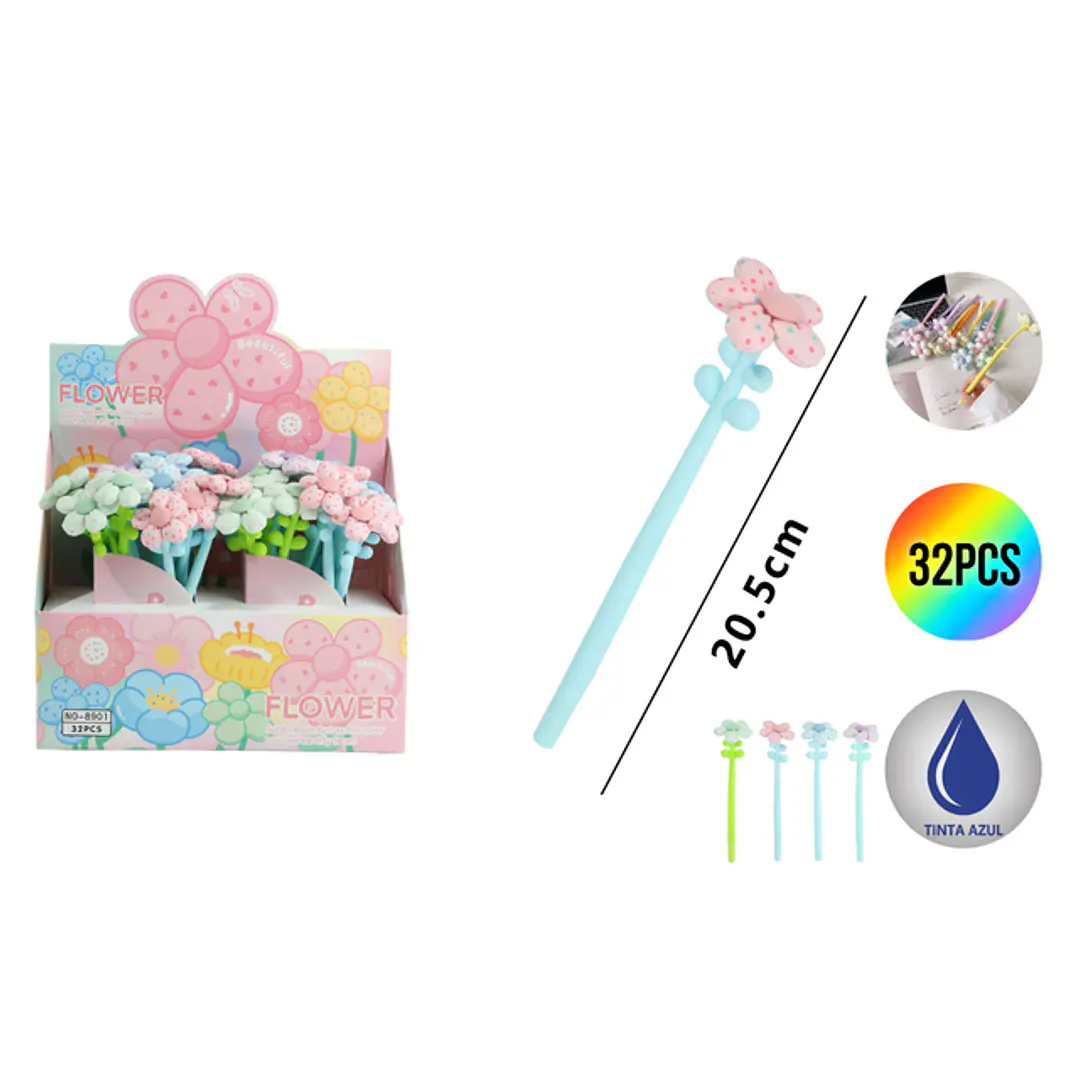 Boligrafo Gel Flores Azul 20.5Cm 1