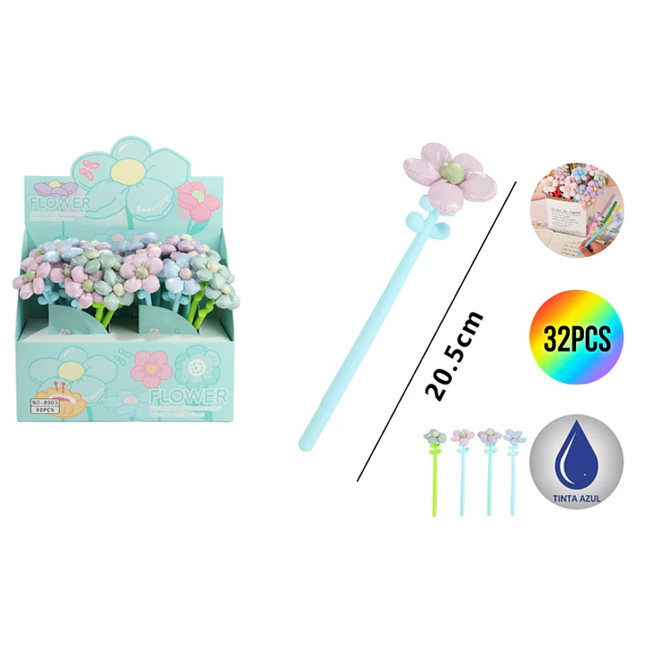 Boligrafo Gel Flores Azul 20.5Cm 1