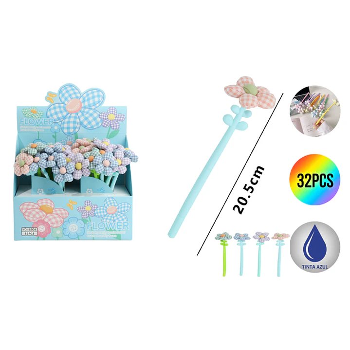 Boligrafo Gel Flores Azul 20.5Cm 1