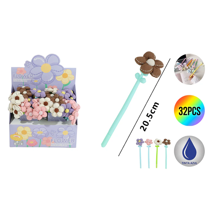 Boligrafo Gel Flores Azul 20.5Cm 1