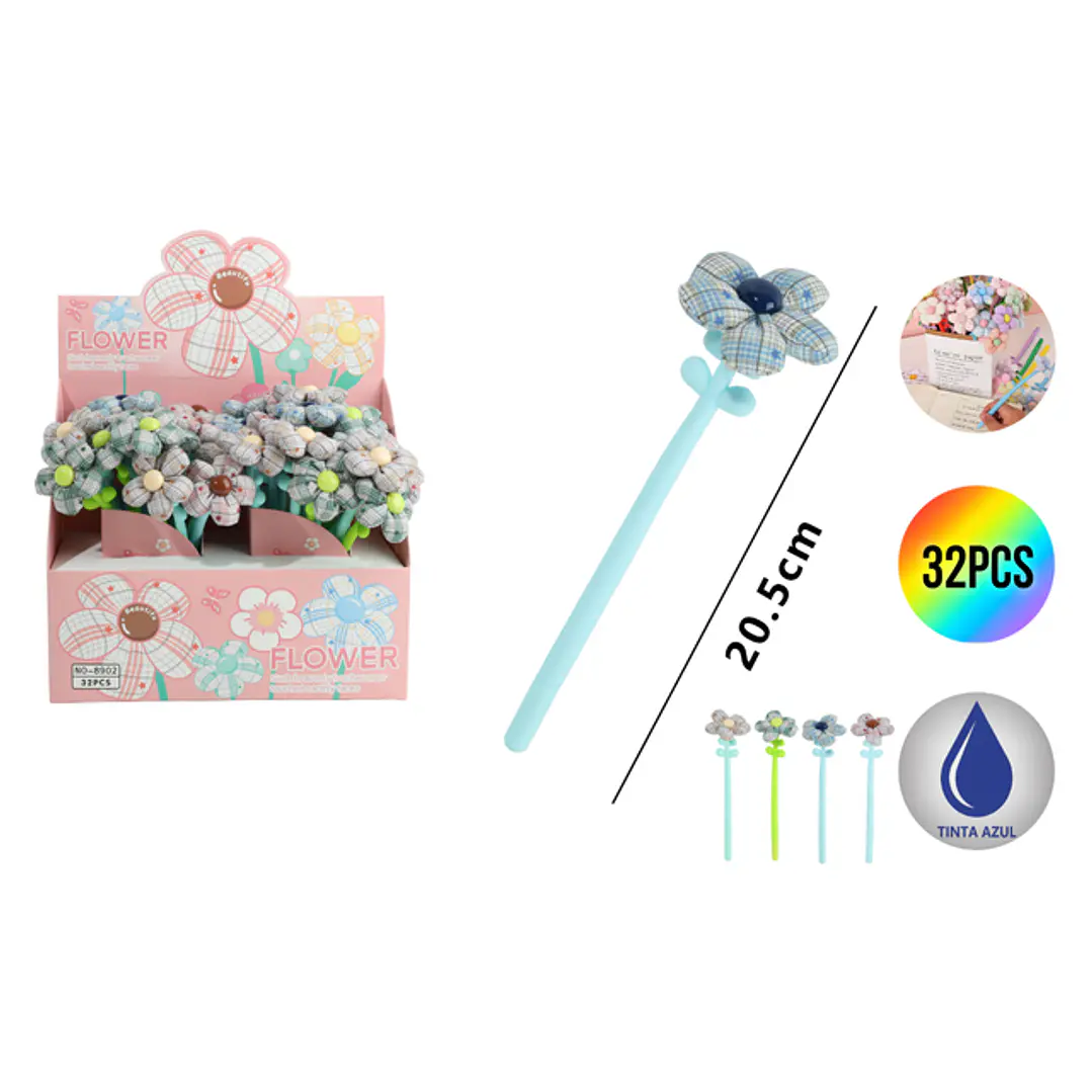 Boligrafo Gel Flores Azul 20.5Cm 1