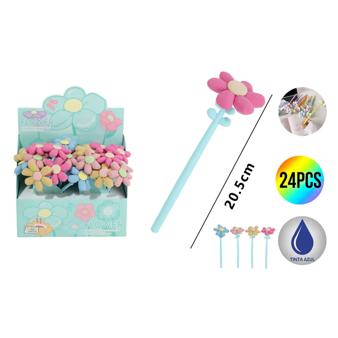 Boligrafo Gel Flores Azul 20.5Cm 1