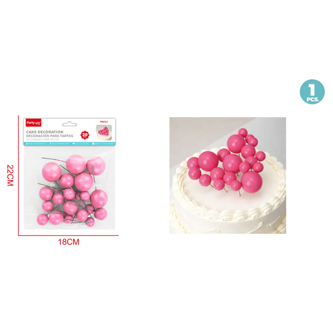 Decoracion Para Torta Perlado Rosado Oscuro 20 Unidades 1