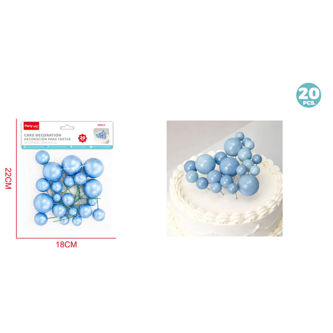 Decoracion Para Torta Perlado Celeste 20 Unidades 1