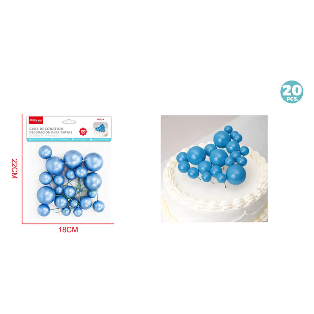 Decoracion Para Torta Perlado Azul 20 Unidades 1