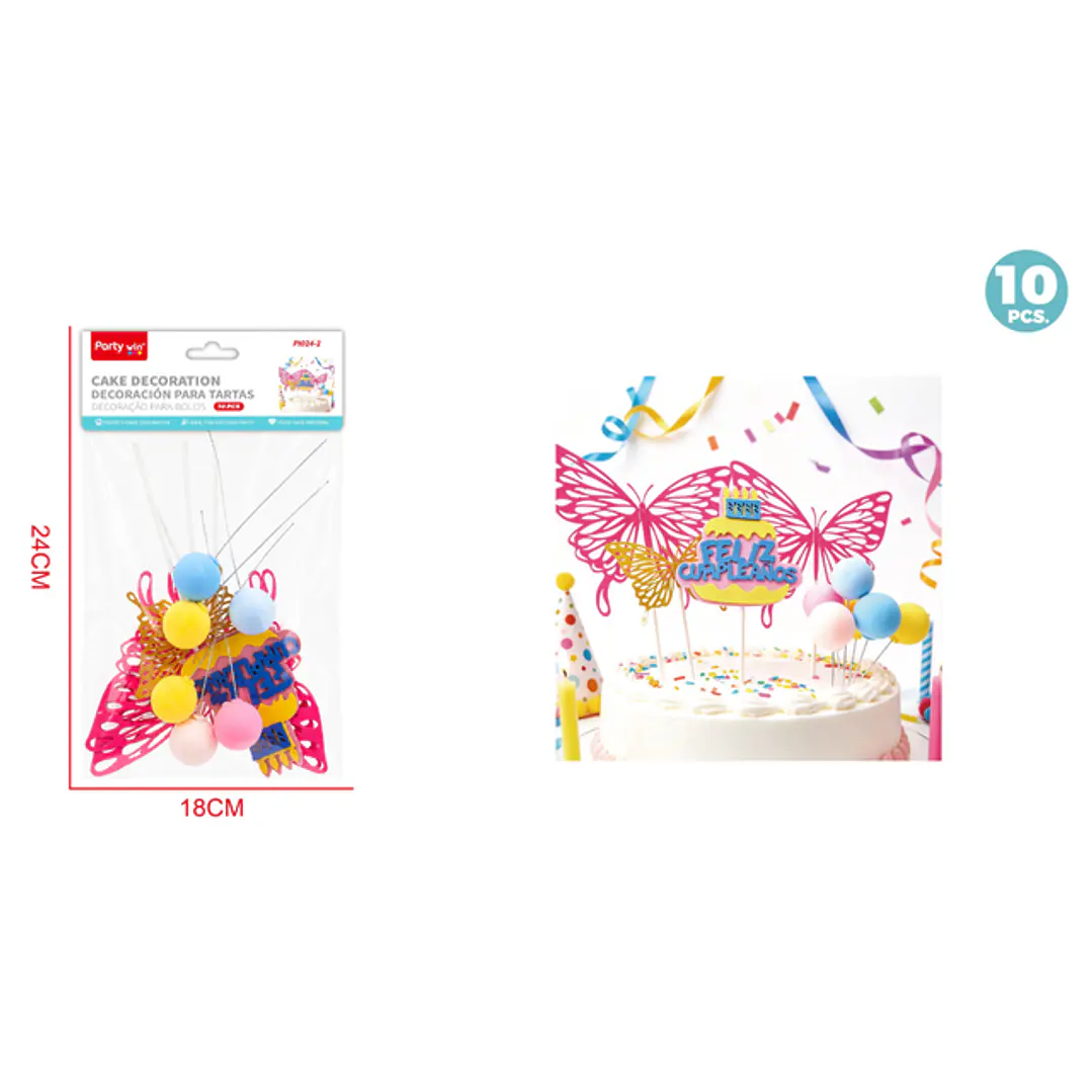 Decoracion Para Torta Cumpleaños Mariposa 10 Unidades 1