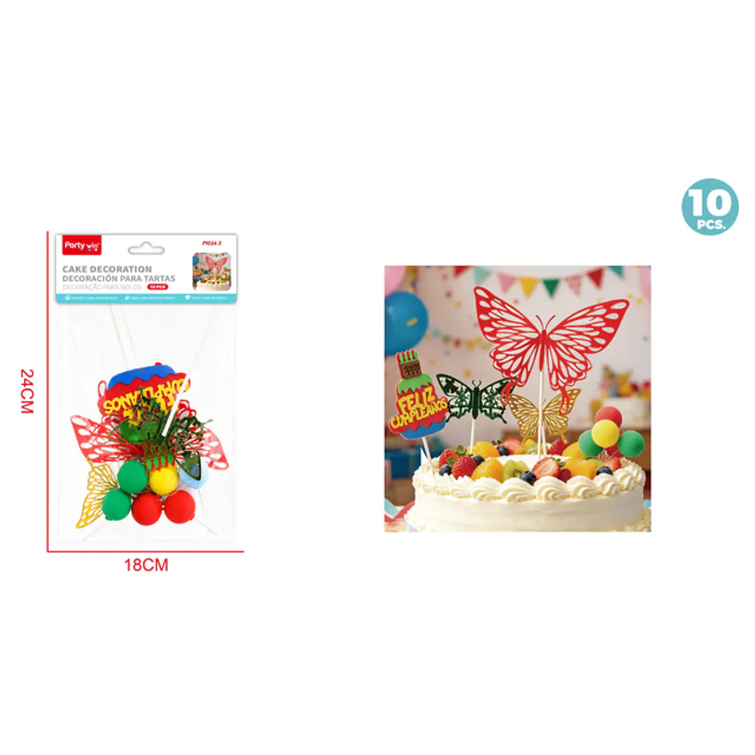 Decoracion Para Torta Cumpleaños Mariposa 10 Unidades 1