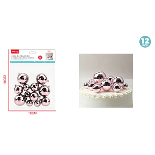 Decoración Para Torta Bola Disco Rosado 12 Unidades