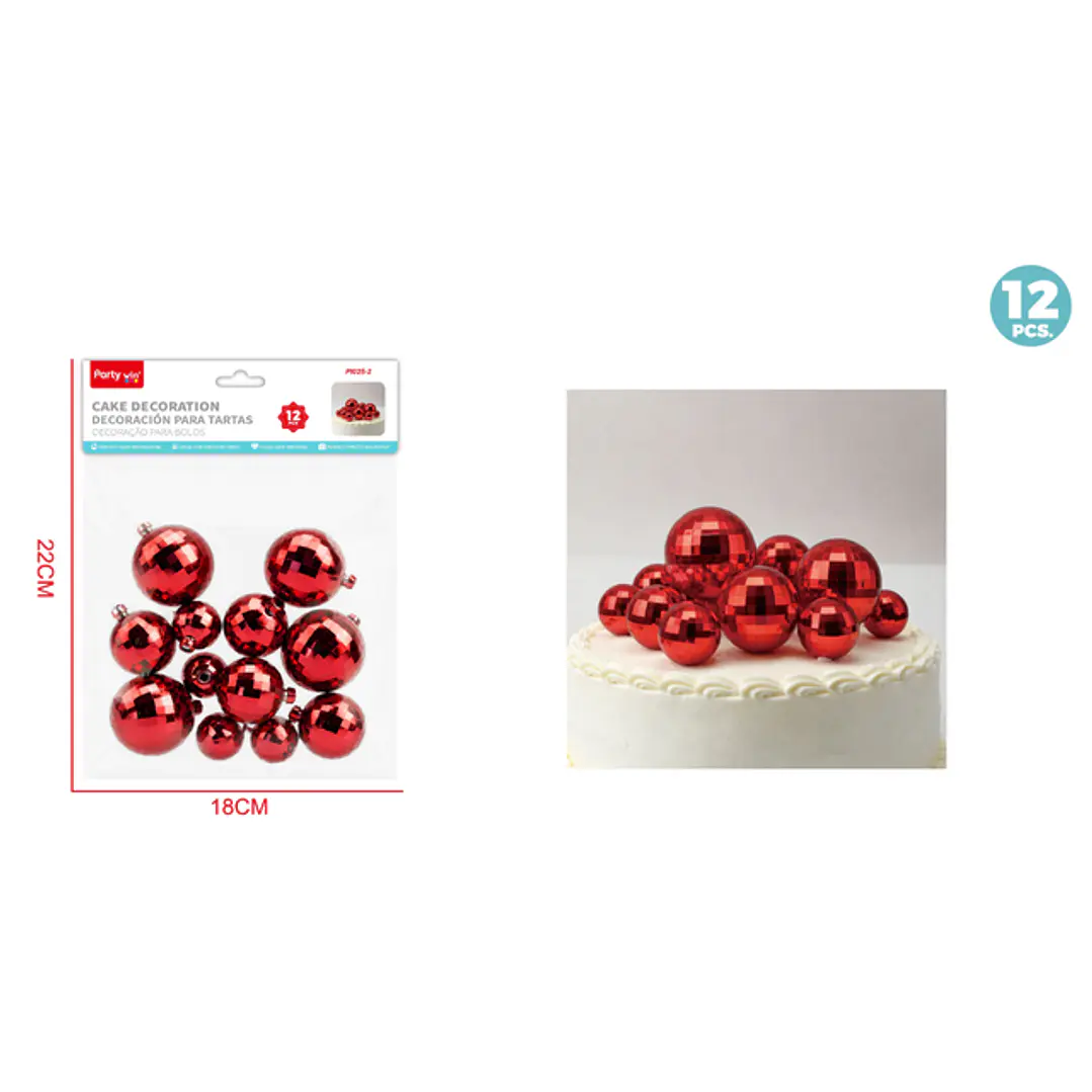 Decoracion Para Torta Bola Disco Rojo 12 Unidades 1