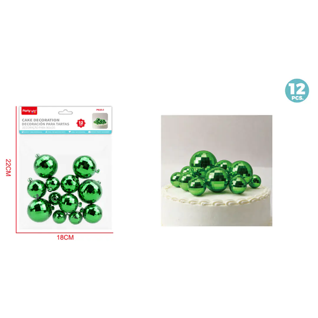 Decoracion Para Torta Bola Disco Verde 12 Unidades 1