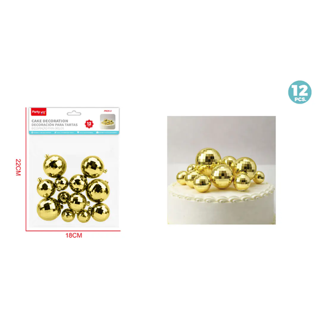 Decoracion Para Torta Bola Disco Dorado 12 Unidades 1