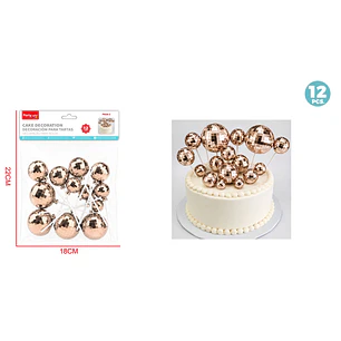 Decoración Para Torta Bola Disco Rosadorado 12 Unidades