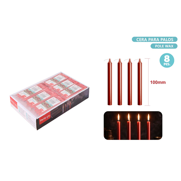 Velas Rojo 8 Unidades 100Mm 1