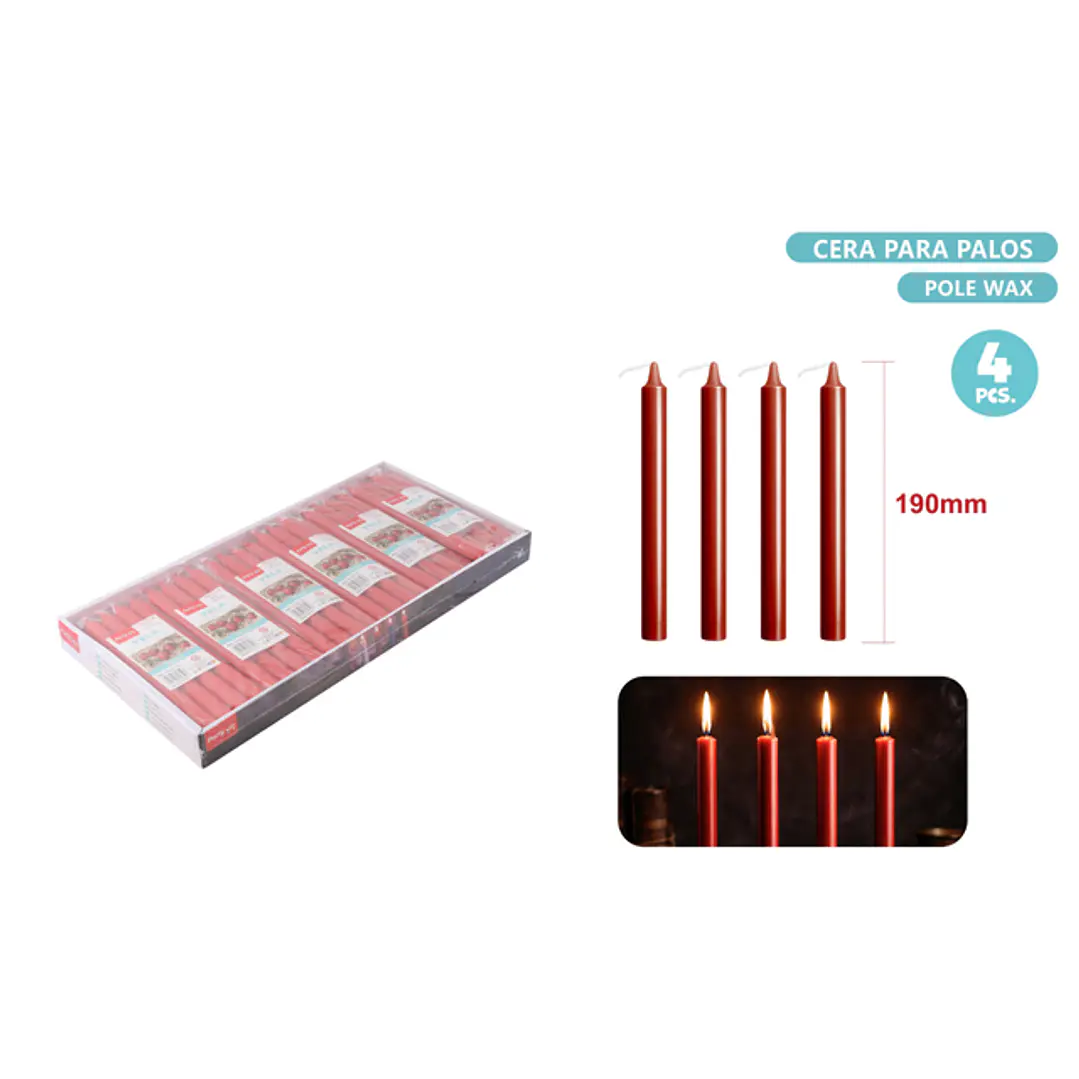 Velas Rojo 4 Unidades 190Mm 1