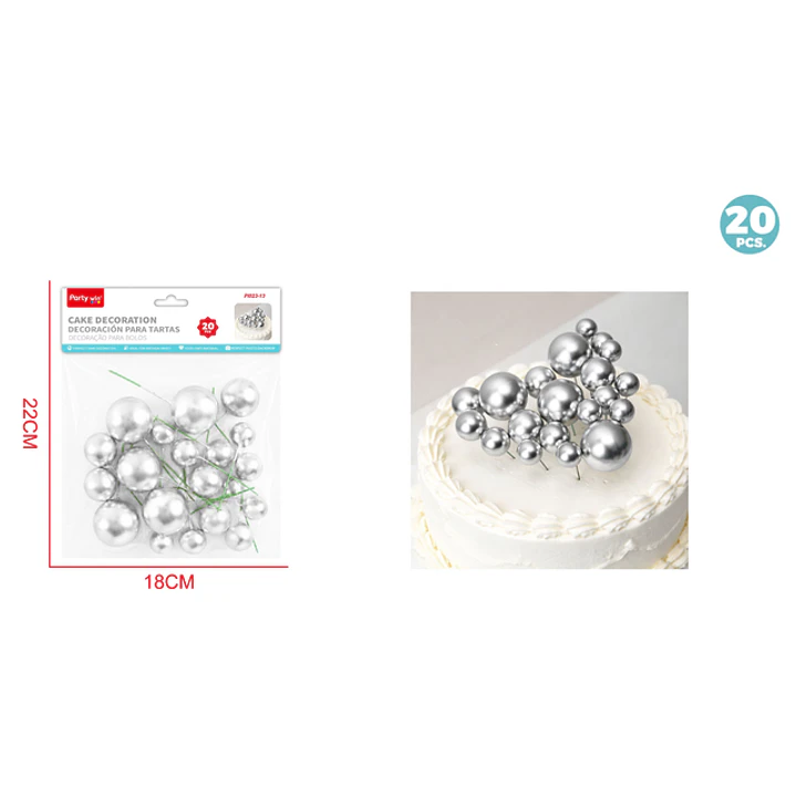 Decoracion Para Torta Perlado Plateado 20 Unidades 1
