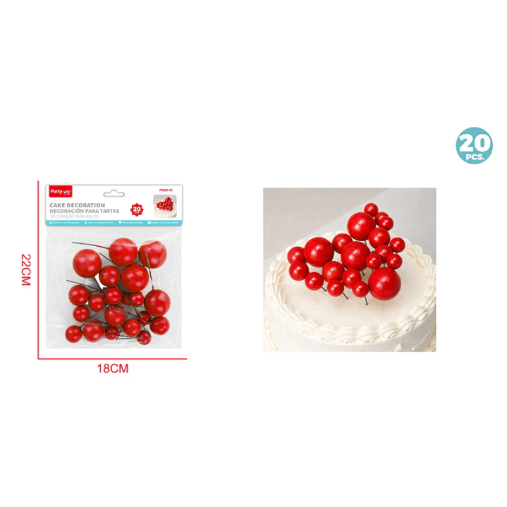 Decoracion Para Torta Perlado Rojo 20 Unidades 1