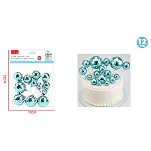 Decoracion Para Torta Bola Disco Azul 12 Unidades