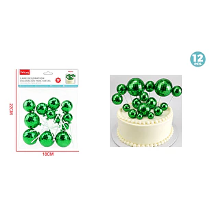 Decoracion Para Torta Bola Disco Verde 12 Unidades