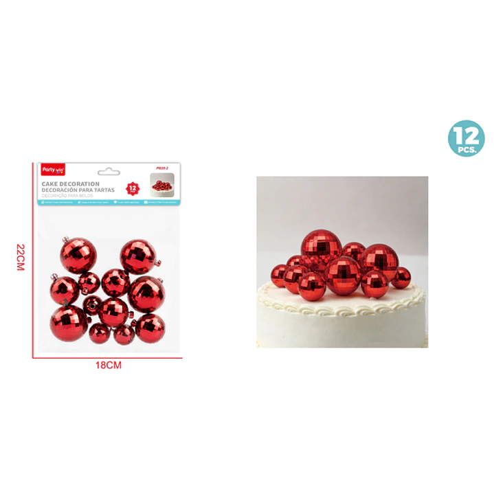 Decoracion Para Torta Bola Disco Rojo 12 Unidades 1