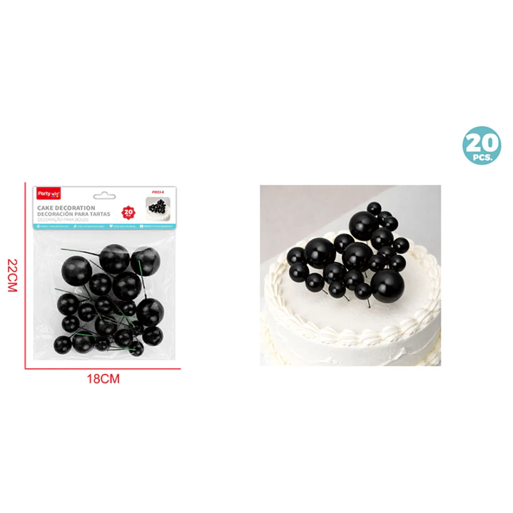 Decoracion Para Torta Perlado Negro 20 Unidades 1