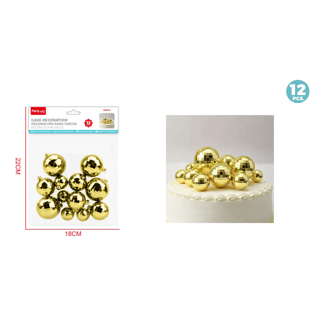 Decoracion Para Torta Bola Disco Dorado 12 Unidades 1