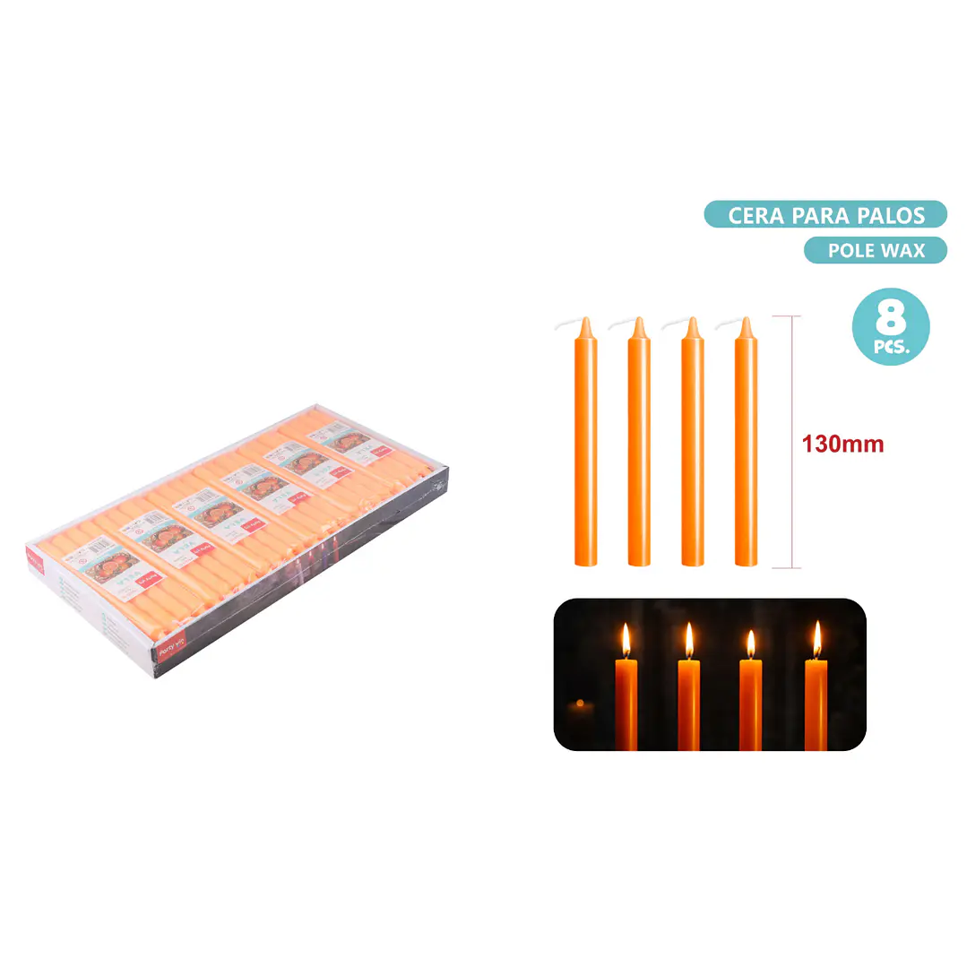Velas Naranjo 8 Unidades 130Mm 1