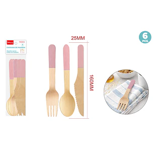 Set De Cubiertos De Madera Rosado 6 Unidades