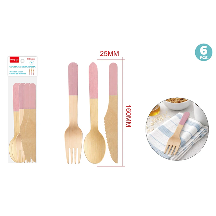 Set De Servicions Maderas Rosado 6 Unidades 1