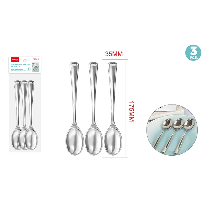 Cucharras Plateado 175Mm 3 Unidades 1