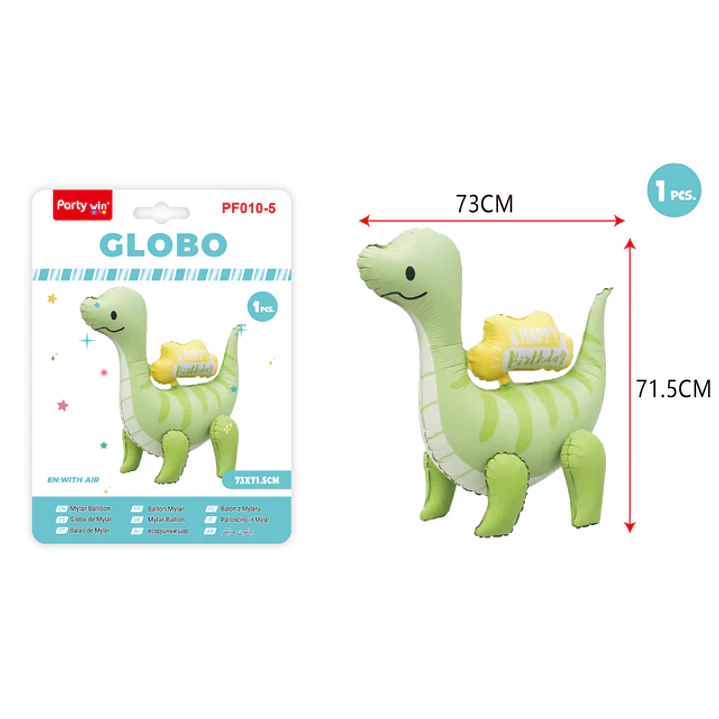 Globo Metal Vertical Dinosaurio Verde 73X71Cm 1