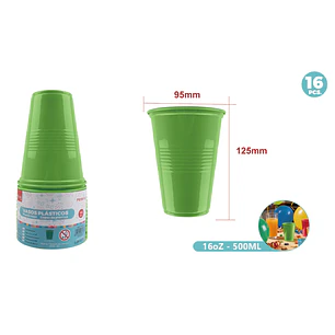 Vasos Plastico Verde 500Ml 16 Unidades