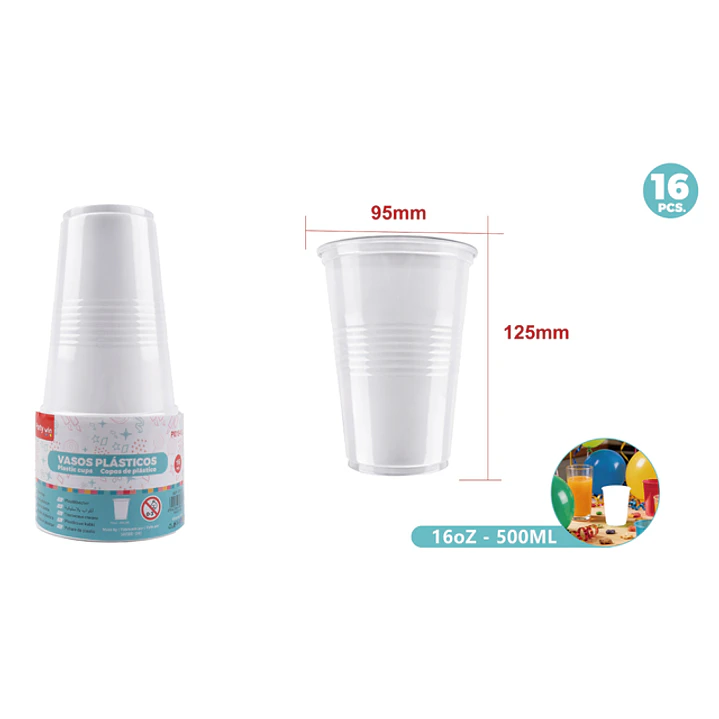 Vasos Plastico Blanco 500Ml 16 Unidades 1