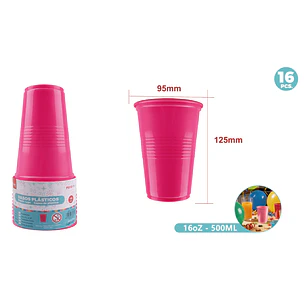 Vasos Plastico Fucsia 500Ml 16 Unidades