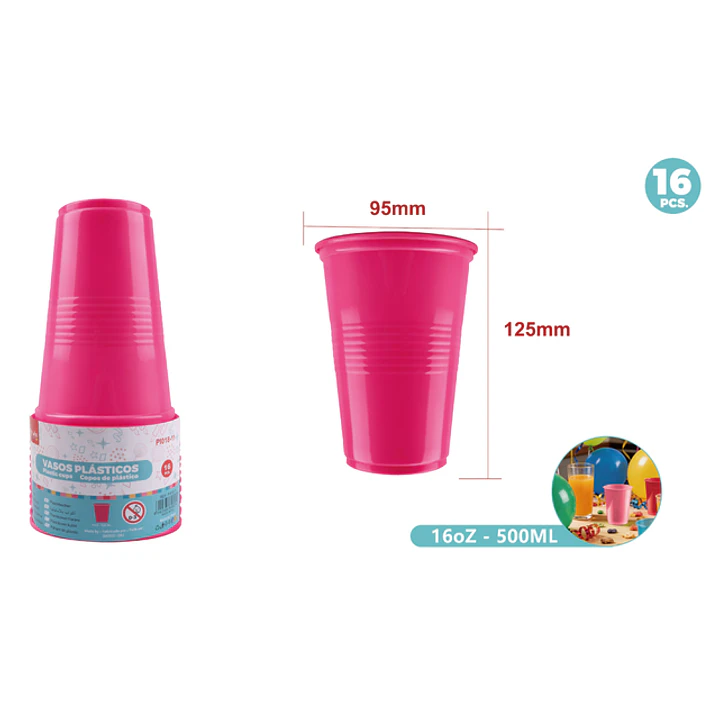Vasos Plastico Fucsia 500Ml 16 Unidades 1