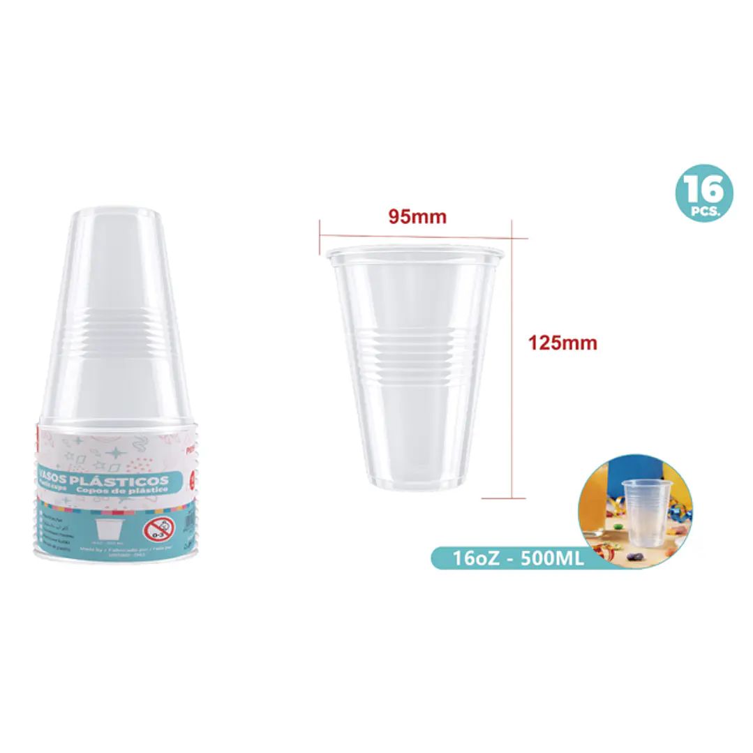 Vasos Plastico Trasparente 500Ml 16 Unidades 1