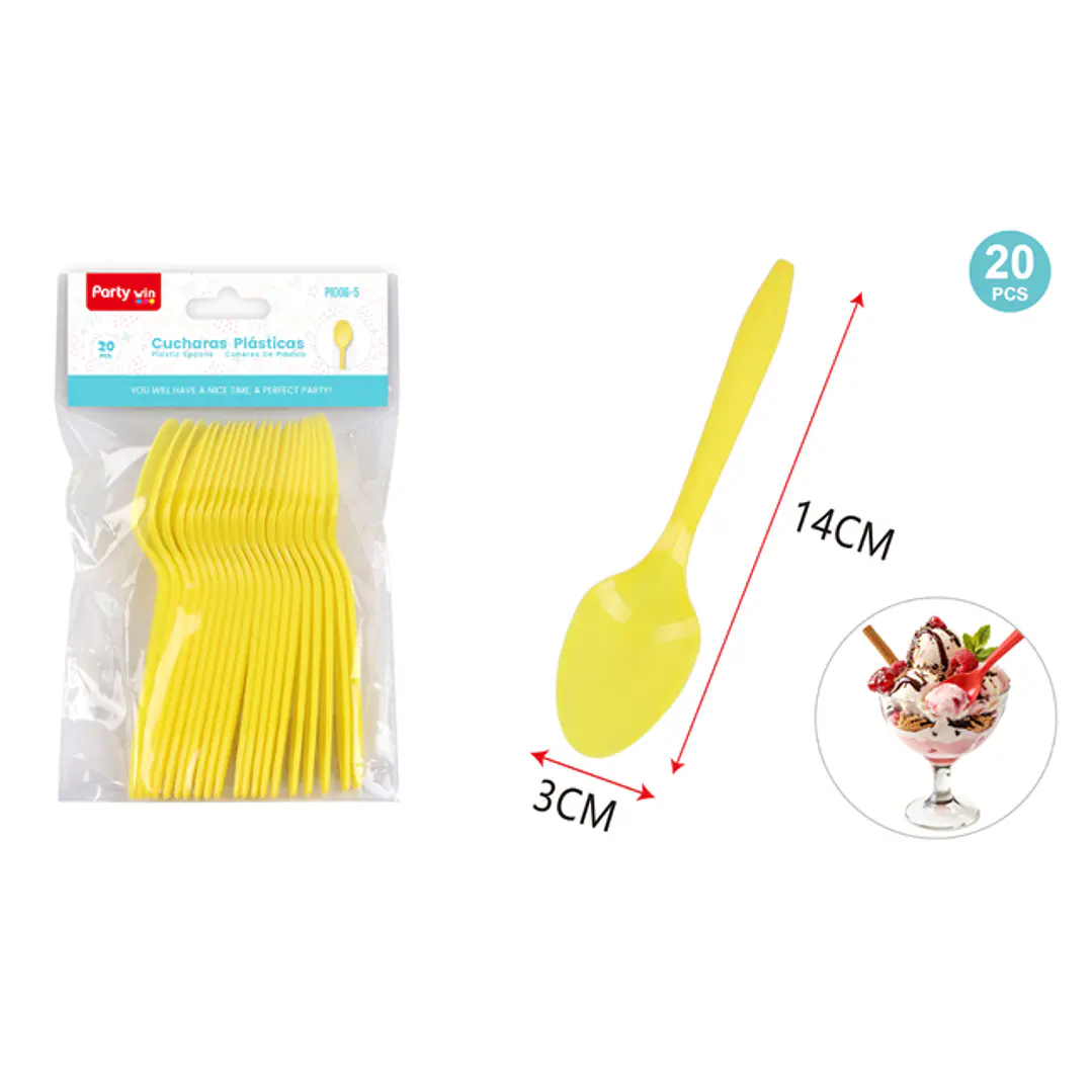 Cucharas Plastico Pp Amarillo Pastel 20 Unidades 1