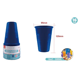 Vasos Plastico Azul 500Ml 16 Unidades