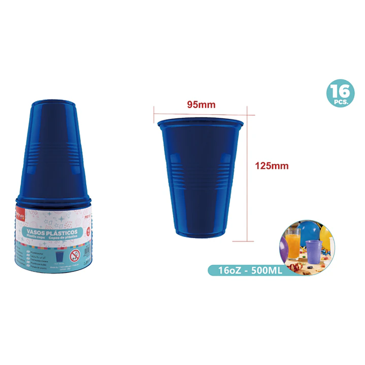 Vasos Plastico Azul 500Ml 16 Unidades 1