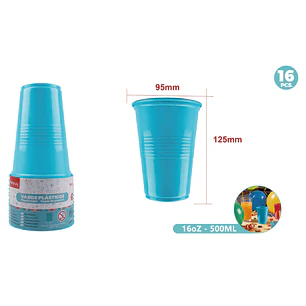 Vasos Plastico Celeste 500Ml 16 Unidades
