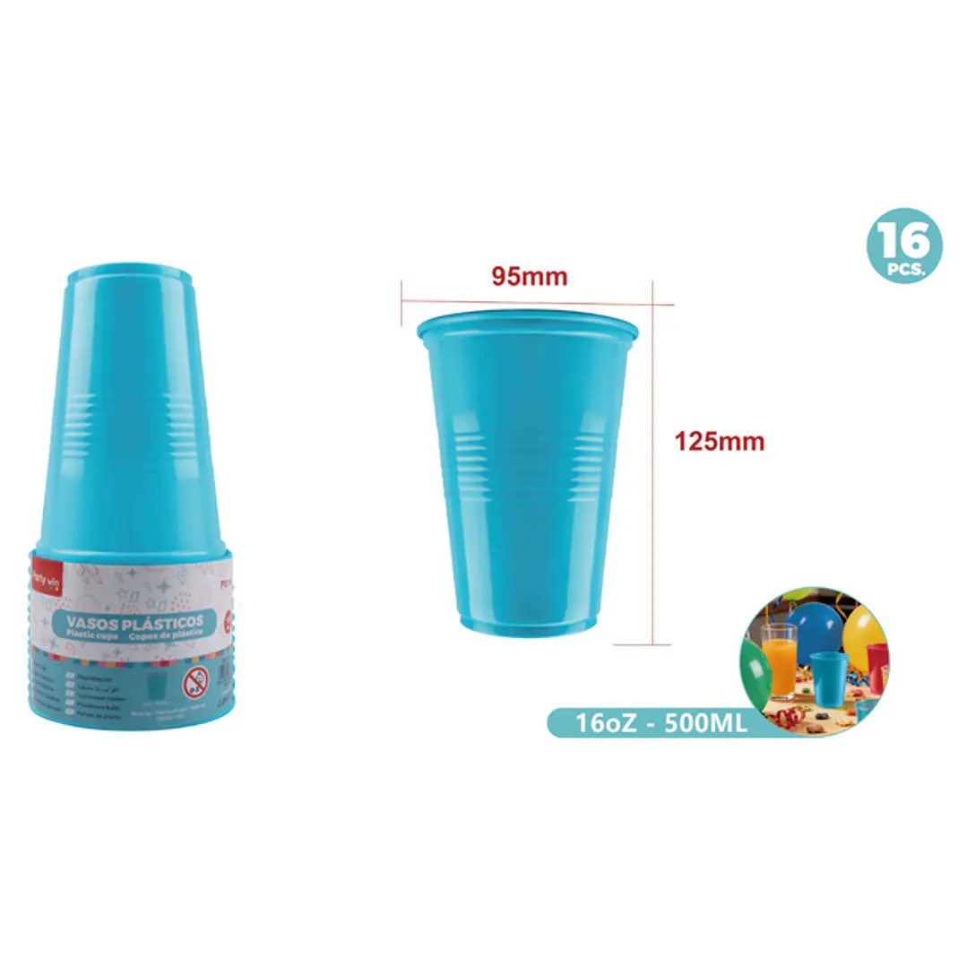 Vasos Plastico Celeste 500Ml 16 Unidades 1