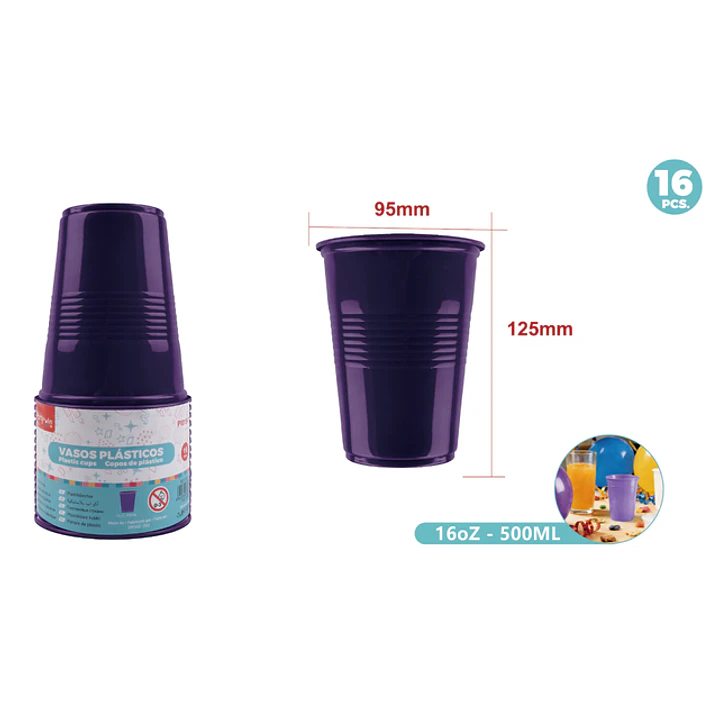 Vasos Plastico Morado Oscuro 500Ml 16 Unidades 1