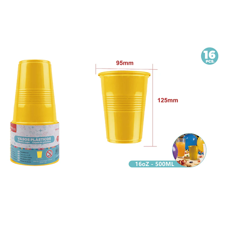 Vasos Plastico Amarillo 500Ml 16 Unidades 1