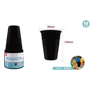 Vasos Plastico Negro 500Ml 16 Unidades