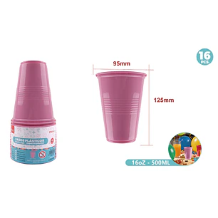 Vasos Plastico Rosado 500Ml 16 Unidades