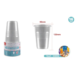 Vasos Plastico Plateado 500Ml 16 Unidades