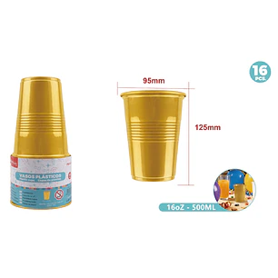 Vasos Plastico Dorado 500Ml 16 Unidades