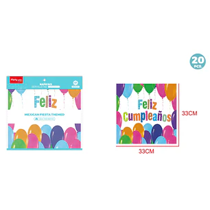 Servilletas Cumpleaños Globos 33Cm 20 Unidades