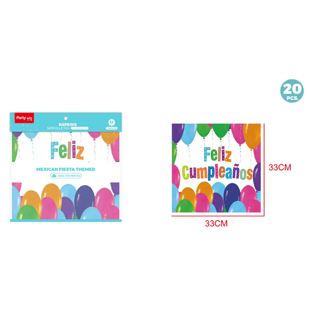 Servilletas Cumpleaños Globos 33Cm 20 Unidades 1