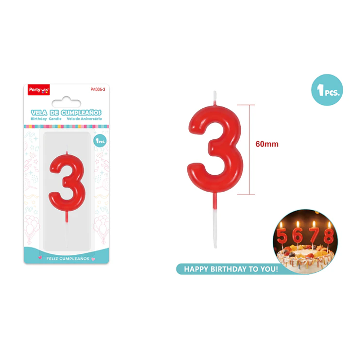 Vela De Numero Rojo 3 60Mm 1