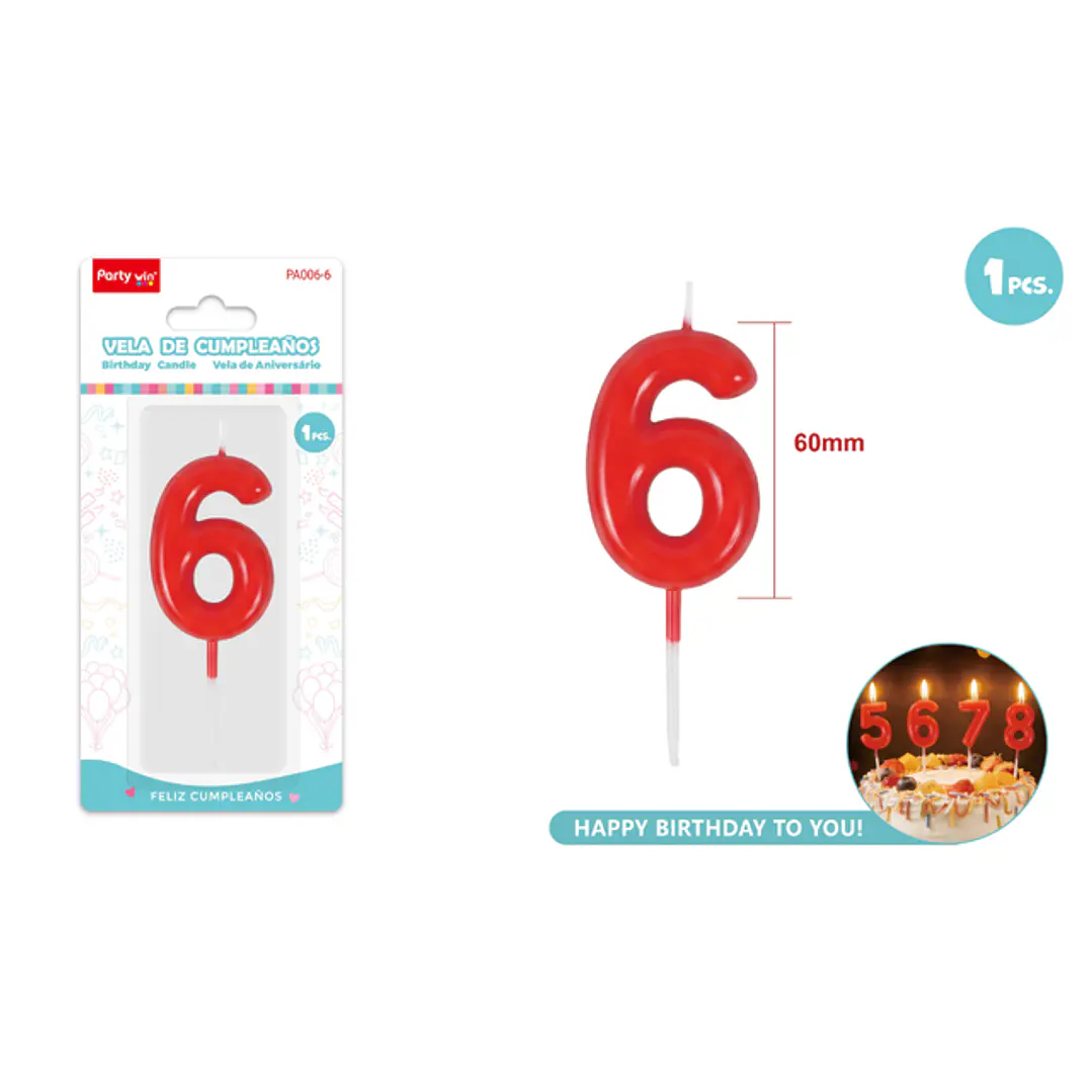 Vela De Numero Rojo 6 60Mm 1
